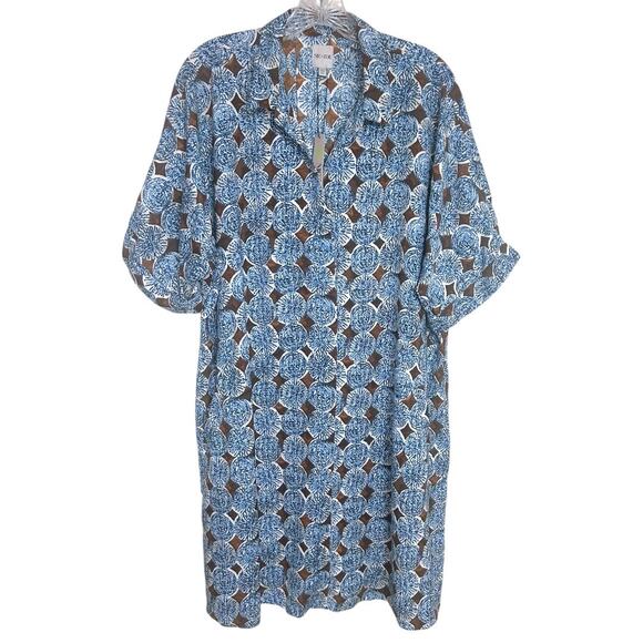 NIC+ZOE Sand Dollar Devon Dress Women's XL Blue Multi Knee Length Pockets NEW - Picture 3 of 9